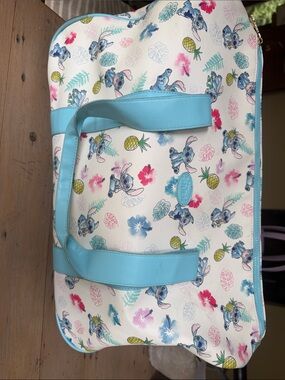 Disney White Travel Tote with Light Blue Handles and Tropical Stitch